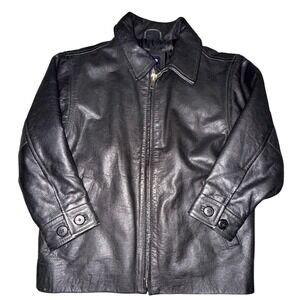 Gap Leather Jacket Kids Full Zip Quilted Lined Bomber Biker Grunge XS 4 Black